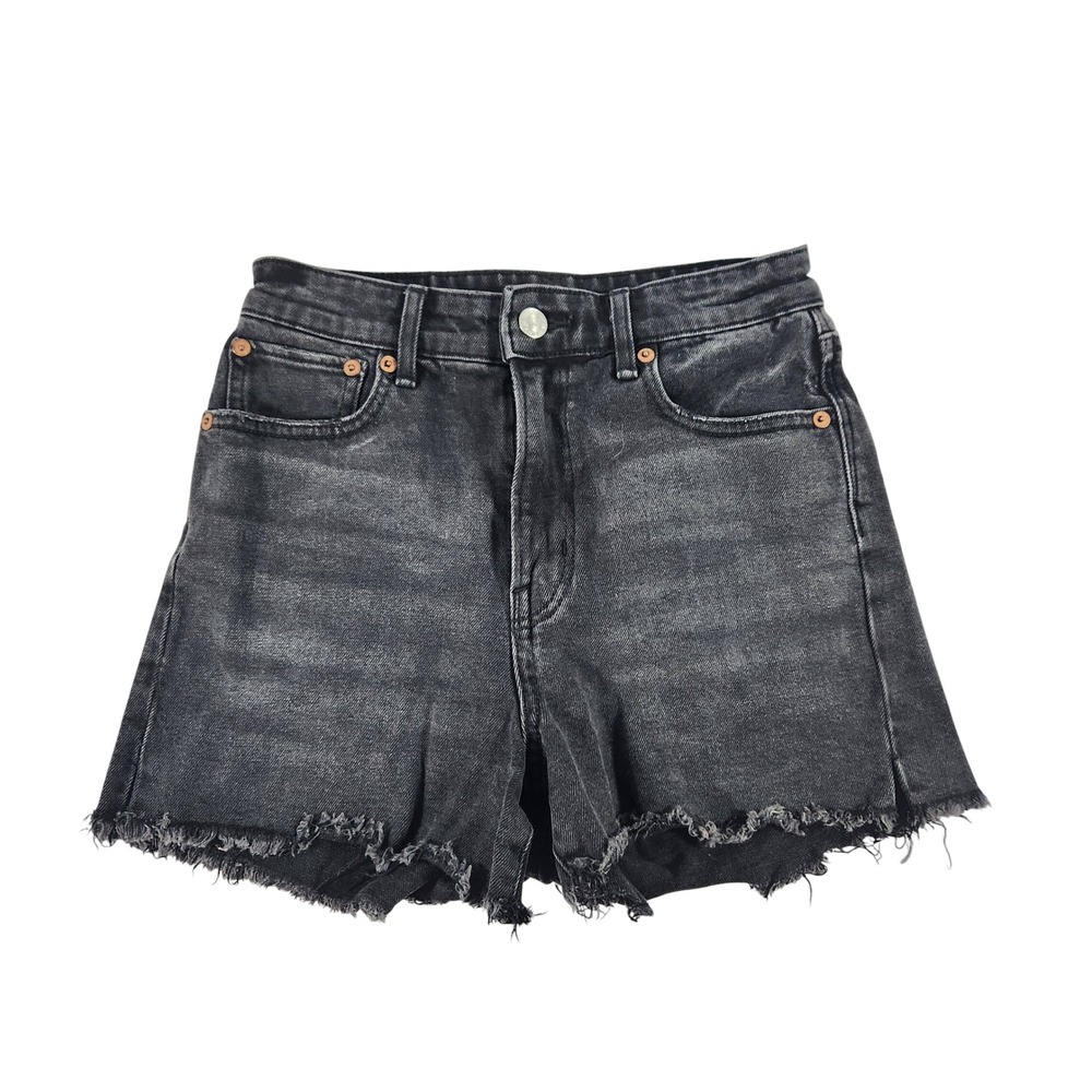 American Eagle Highest Rise 90s Boyfriend Denim Shorts Black‎ Frayed Hem Size 00